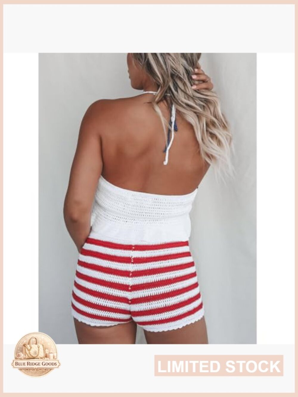 American Flag Knitted 2 Piece Set V Neck Cropped Cami and Shorts Patriotic - Picture 4 of 7